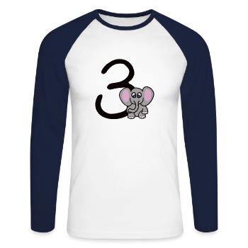 3rd birthday boy elephant 3 years boy - Unisex Long Sleeve Baseball T-Shirt - white/navy - Front - Nik (191cm)