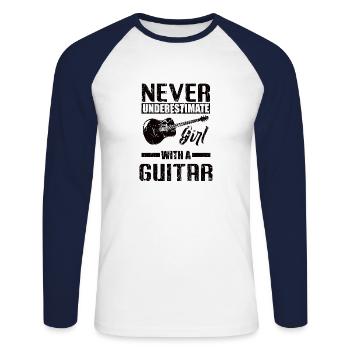 Guitar Girl Music Bass Player Gift Woman - Unisex Long Sleeve Baseball T-Shirt - white/navy - Front - Nik (191cm)