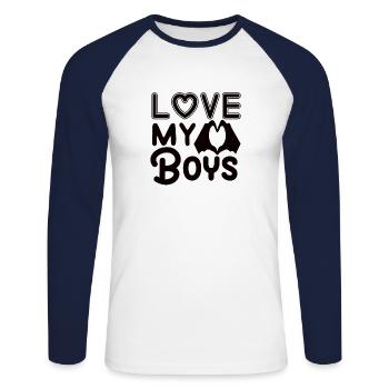 Maman de deux garçons Fête des mères - T-shirt baseball manches longues Homme - blanc/marine - Devant - Nik (191cm)