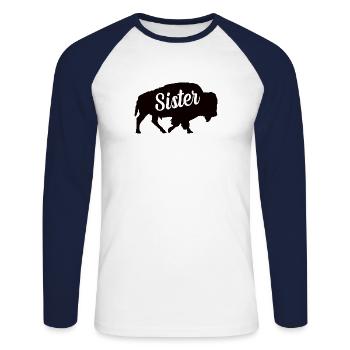 Bison Bruder Rind Büffel Zoo Vater Schwester Bauer - Unisex Baseballshirt langarm - Weiß/Navy - Vorne - Nik (191cm)