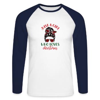 Noël Madame Père Noël Avent - T-shirt baseball manches longues Homme - blanc/marine - Devant - Nik (191cm)