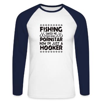 Thérapie Pêche de lac Carpe de lac Pêcheur Appât - T-shirt baseball manches longues Homme - blanc/marine - Devant - Nik (191cm)