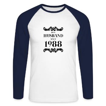 Bester Ehemann seit 1988 Hochzeitstag - Unisex Baseballshirt langarm - Weiß/Navy - Vorne - Nik (191cm)