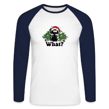 Chat Noël Noël Cadeau de chat - T-shirt baseball manches longues Homme - blanc/marine - Devant - Nik (191cm)