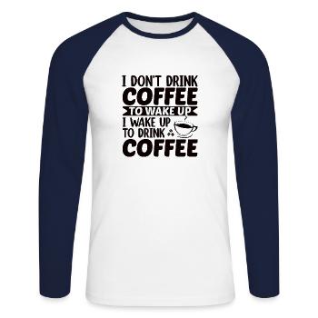 Kaffee Sarkasmus Freunde Glück Freude Cappuccino - Unisex Baseballshirt langarm - Weiß/Navy - Vorne - Nik (191cm)