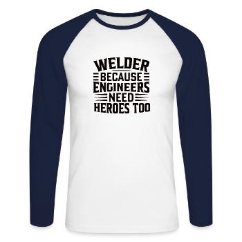 Welder Profession Heat Steel Gas TIG MAG Welding - Unisex Long Sleeve Baseball T-Shirt - white/navy - Front - Nik (191cm)