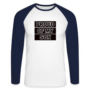 Je suis fier de mon fils - T-shirt baseball manches longues Homme - blanc/marine - Devant - Nik (191cm)
