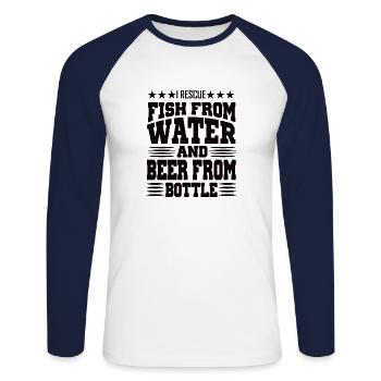 Pêche et pêche à la bière Pêcheur Buveur de bière Dicton - T-shirt baseball manches longues Homme - blanc/marine - Devant - Nik (191cm)