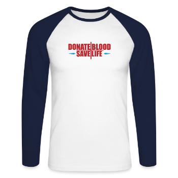 Don de sang Dons de sang Donneurs de sang - T-shirt baseball manches longues Homme - blanc/marine - Devant - Nik (191cm)
