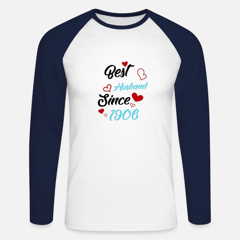 Bester Ehemann seit 1906 Hochzeit - Unisex Baseballshirt langarm - Weiß/Navy