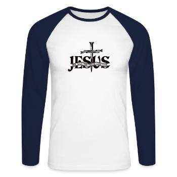 Christentum Jesus Religion Glaube Kreuz Gebet - Unisex Baseballshirt langarm - Weiß/Navy - Vorne - Nik (191cm)