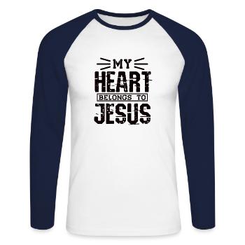 Christentum Jesus Religion Glaube Kreuz Gebet - Unisex Baseballshirt langarm - Weiß/Navy - Vorne - Nik (191cm)