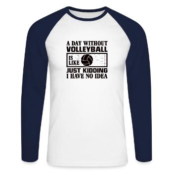 Volleyball Volley Aufschlag Volleyballspieler - Unisex Baseballshirt langarm - Weiß/Navy - Vorne - Nik (191cm)