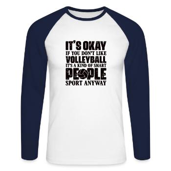Volleyball Volley Aufschlag Volleyballspieler - Unisex Baseballshirt langarm - Weiß/Navy - Vorne - Nik (191cm)