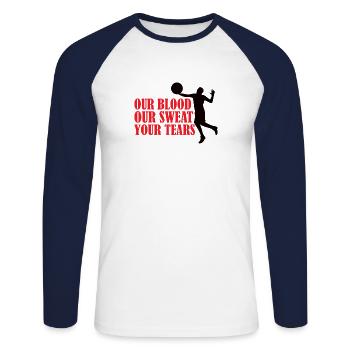 Volleyball Volley Aufschlag Volleyballspieler - Unisex Baseballshirt langarm - Weiß/Navy - Vorne - Nik (191cm)