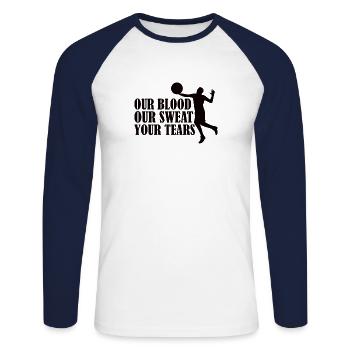 Volleyball Volley Aufschlag Volleyballspieler - Unisex Baseballshirt langarm - Weiß/Navy - Vorne - Nik (191cm)