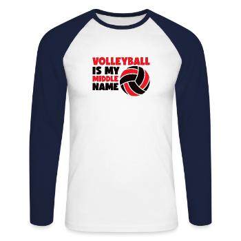 Volleyball Volley Aufschlag Volleyballspieler - Unisex Baseballshirt langarm - Weiß/Navy - Vorne - Nik (191cm)