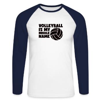 Volleyball Volley Aufschlag Volleyballspieler - Unisex Baseballshirt langarm - Weiß/Navy - Vorne - Nik (191cm)