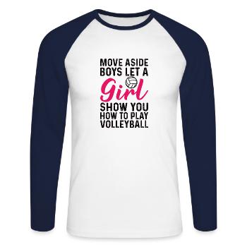 Volleyball Filles Volleyball Joueuse Femme Femme Balle - T-shirt baseball manches longues Homme - blanc/marine - Devant - Nik (191cm)