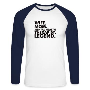 Mom Wife Psychotherapist Profession Gift - Unisex Long Sleeve Baseball T-Shirt - white/navy - Front - Nik (191cm)