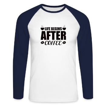 Kaffee Sarkasmus Freunde Glück Freude Cappuccino - Unisex Baseballshirt langarm - Weiß/Navy - Vorne - Nik (191cm)