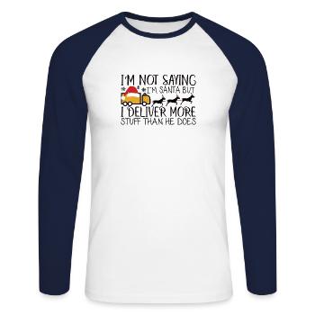 Livreur Livraison de colis Cadeau facteur - T-shirt baseball manches longues Homme - blanc/marine - Devant - Nik (191cm)