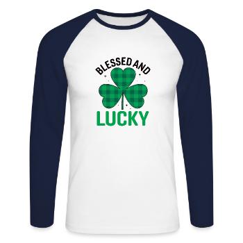 Happy Saint Patrick's Day Rainbow Gold Leprechaun - Unisex Long Sleeve Baseball T-Shirt - white/navy - Front - Nik (191cm)