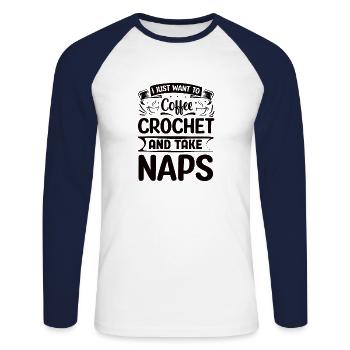 Crochet Crochet Café Crochet Tricoteuse Couturière - T-shirt baseball manches longues Homme - blanc/marine - Devant - Nik (191cm)