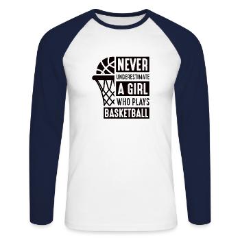 Basketball Girls Streetball - Unisex Long Sleeve Baseball T-Shirt - white/navy - Front - Nik (191cm)