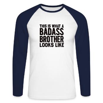Grand frère famille parents progéniture enfant - T-shirt baseball manches longues Homme - blanc/marine - Devant - Nik (191cm)