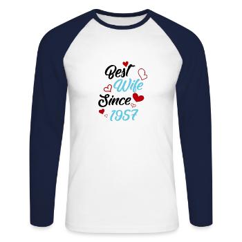 Anniversaire Meilleure épouse depuis 1957 Mariage - T-shirt baseball manches longues Homme - blanc/marine - Devant - Nik (191cm)