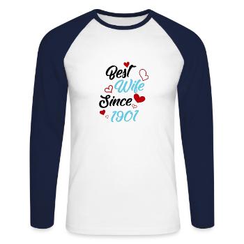 Anniversaire Meilleure épouse depuis 1901 Mariage - T-shirt baseball manches longues Homme - blanc/marine - Devant - Nik (191cm)