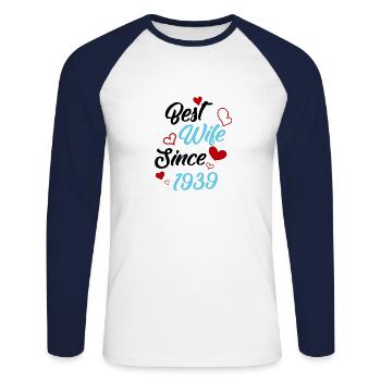 Anniversaire Meilleure épouse depuis 1939 Mariage - T-shirt baseball manches longues Homme - blanc/marine - Devant - Nik (191cm)