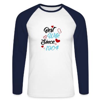 Anniversaire Meilleure épouse depuis 1904 Mariage - T-shirt baseball manches longues Homme - blanc/marine - Devant - Nik (191cm)
