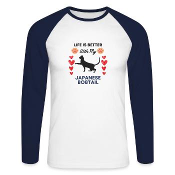 Japanese Bobtail japanische Stummelschwanzkatze - Unisex Baseballshirt langarm - Weiß/Navy - Vorne - Nik (191cm)