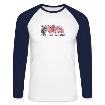 Saint-Valentin - Amour - Paix - T-shirt baseball manches longues Homme - blanc/marine - Devant - Nik (191cm)