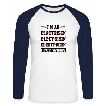 Électricien Génie électrique Pince isolante Électronique - T-shirt baseball manches longues Homme - blanc/marine - Devant - Nik (191cm)
