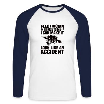 Électricien Génie électrique Pince isolante Électronique - T-shirt baseball manches longues Homme - blanc/marine - Devant - Nik (191cm)