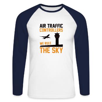 Air Traffic Controller Air Traffic Tower Controller Flight Attendant - Unisex Long Sleeve Baseball T-Shirt - white/navy - Front - Nik (191cm)
