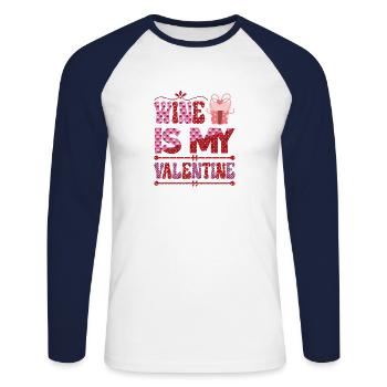 Couples Femmes Vin Saint-Valentin - T-shirt baseball manches longues Homme - blanc/marine - Devant - Nik (191cm)