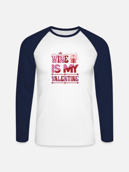 Couples Femmes Vin Saint-Valentin - T-shirt baseball manches longues Homme - blanc/marine