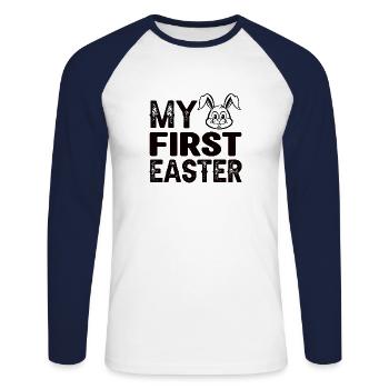 Mes premiers œufs de lapin de Pâques Bébé Enfant biologique - T-shirt baseball manches longues Homme - blanc/marine - Devant - Nik (191cm)