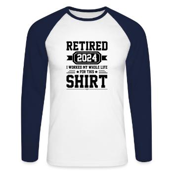 Entner 2024 Retraite des retraités - T-shirt baseball manches longues Homme - blanc/marine - Devant - Nik (191cm)