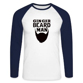 Barbe complète Porteur Barbe Rouge Barbe Cheveux Rousse - T-shirt baseball manches longues Homme - blanc/marine - Devant - Nik (191cm)