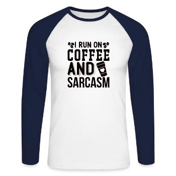 Kaffee Sarkasmus Freunde Glück Freude Cappuccino - Unisex Baseballshirt langarm - Weiß/Navy - Vorne - Nik (191cm)