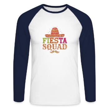 Fiesta Squad - Unisex Baseballshirt langarm - Weiß/Navy - Vorne - Nik (191cm)