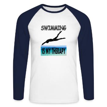 schwimmen Schwimmer Spruch tauchen Geschenkidee - Unisex Baseballshirt langarm - Weiß/Navy - Vorne - Nik (191cm)