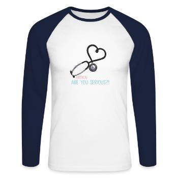 Assistant médical vous êtes sérieux design - T-shirt baseball manches longues Homme - blanc/marine - Devant - Nik (191cm)