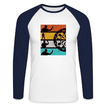 JOUEUR DE FLÉCHETTES DESIGN RÉTRO - T-shirt baseball manches longues Homme - blanc/marine - Devant - Nik (191cm)