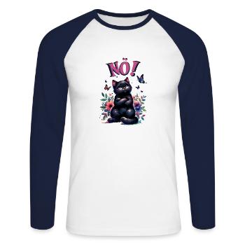 Cat Funny Saying Nope! for cat lovers - Unisex Long Sleeve Baseball T-Shirt - white/navy - Front - Nik (191cm)